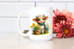 Smiling Highland Cow Daffodil Basket | Sublimation Clipart Product Image 2