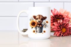 Centered Cute Baby Highland Cow with Sunflower PNG Product Image 2