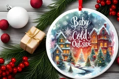 Baby It's Cold Outside Christmas Round Ornament Product Image 2