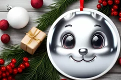 Shiny Christmas Bunny Round Ornament Sublimation PNG Product Image 2