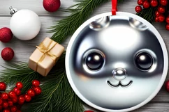 Shiny Christmas Bunny Round Ornament Sublimation PNG Product Image 2