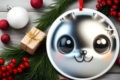 Shiny Christmas Bunny Round Ornament Sublimation PNG Product Image 2