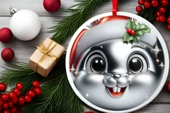 Shiny Christmas Bunny Round Ornament Sublimation PNG Product Image 2