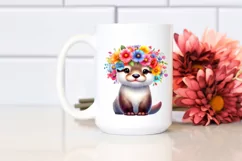 Cute Cartoon-Style Watercolor Otter Vibrant Colors Flower Product Image 2