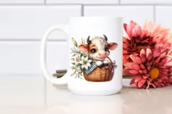 Cute Highland Cow with Lily in Basket | Clipart Product Image 2