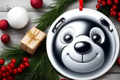Shiny Christmas Polar Bear Round Ornament Sublimation PNG Product Image 2