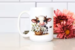 Colorful Smiling Highland Cow Lily Basket Clipart Product Image 2