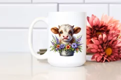 Cute Highland Cow with Lobelia in Recipient | Clipart Product Image 2
