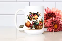 Quirky Baby Fox Autumn Basket Clipart Product Image 2