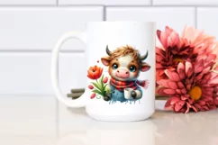 Cute Highland Cow with Tulip in Cup | Clipart Product Image 2