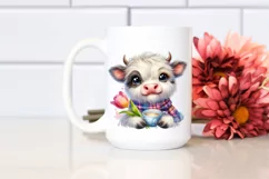 Cute Highland Cow with Tulip in Cup | Clipart Product Image 2