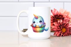 Sweet Baby Narwhal in Wooden Bucket | Clipart Product Image 2
