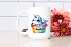 Colorful Smiling Baby Narwhal in Wooden Bucket Clipart Product Image 2