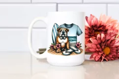 Watercollor Bulldog Sitting in Sand with Surf and Slippers Product Image 2