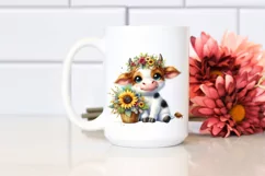 Cute Highland Cow with Sunflower in Basket | Clipart Product Image 2