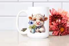 Cute Highland Cow with Anemone in Vase | Clipart Product Image 2