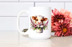 Cute Highland Cow with Foxglove in Recipient | Clipart Product Image 2