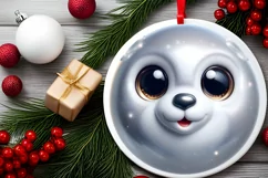 Shiny Christmas Polar Bear Round Ornament Sublimation PNG Product Image 2