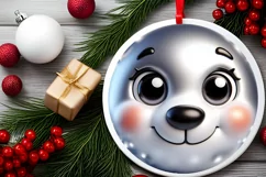 Shiny Christmas Polar Bear Round Ornament Sublimation PNG Product Image 2
