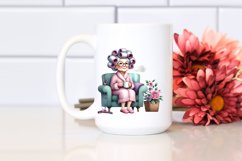 Old Lady Sitting on Sofa with Mug | Clipart Product Image 2