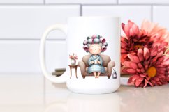Old Lady Sitting on Sofa with Mug | Clipart Product Image 2