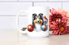 Cute Collie with Christmas Globes PNG Product Image 2
