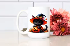 Simple Watercolor Cute Baby Black Cat Dressed for Halloween Product Image 2