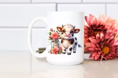 Colorful Smiling Highland Cow Camellia Ornament Clipart Product Image 2