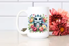 Cute Baby Dragon with Flowers PNG Product Image 2
