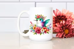 Cute Cartoon Style Watercolor Hummingbird Flower Crown Product Image 2