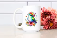 Cute Cartoon-Style Watercolor Hummingbird Sitting on Flower Product Image 2
