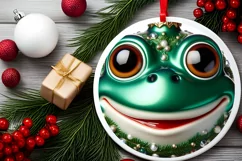 Shiny Christmas Frog Round Ornament Sublimation PNG Product Image 2