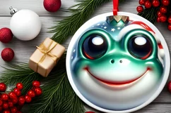 Shiny Christmas Frog Round Ornament Sublimation PNG Product Image 2