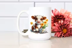 Smiling Highland Cow with Narcissus, PNG Product Image 2