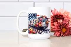 Vintage Subway Train USA Flag Watercolor Clipart Product Image 2
