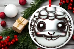 Shiny Christmas Lamb Round Ornament Sublimation PNG Product Image 2