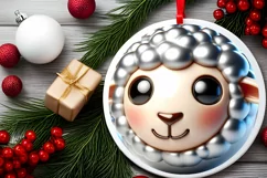 Shiny Christmas Lamb Round Ornament Sublimation PNG Product Image 2