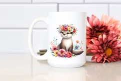 Cute Cartoon Style Watercolor Otter Flower Crown Product Image 2