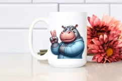 Funny Hippo Victory Sign | Sublimation Clipart Product Image 2