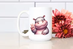 Funny Hippo Victory Sign | Sublimation Clipart Product Image 2