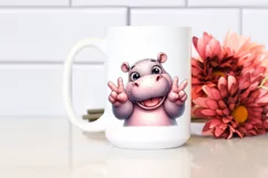 Funny Hippo Victory Sign | Sublimation Clipart Product Image 2
