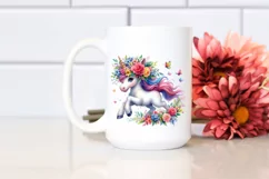 Running Unicorn with Floral Wreath PNG Product Image 2