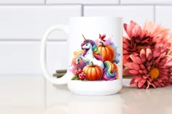 Vibrant Drawing of Unicorn with Pumpkin | Clipart Product Image 2