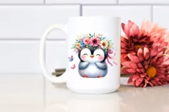 Cute Cartoon Style Watercolor Penguin Flower Crown Product Image 2