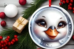 Shiny Christmas Swan Round Ornament Sublimation PNG Product Image 2