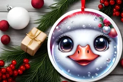 Shiny Christmas Swan Round Ornament Sublimation PNG Product Image 2