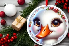 Shiny Christmas Swan Round Ornament Sublimation PNG Product Image 2