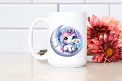 Smiling Baby Unicorn with Snowdrop on Moon | Sublimation | Product Image 2