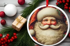Christmas Round Vintage Santa Ornament Sublimation Product Image 1