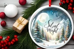 Silent Night Watercolor Christmas Round Ornament Night Scene Product Image 1